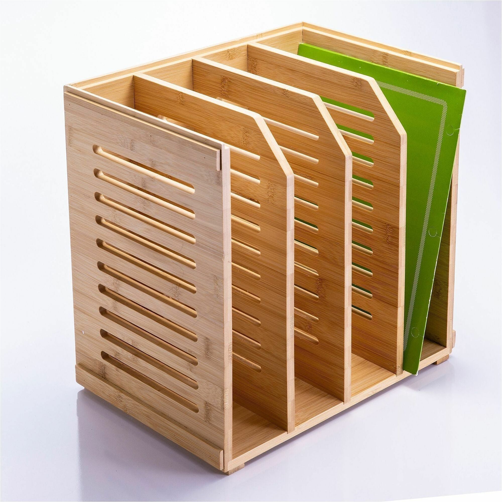 4 Compartment(s) - Horizontal/Vertical - 5.28" Height x 14.09" Width x 8.62" Depth - Stackable - Durable, Stackable - Natural - Bamboo - 1 Each