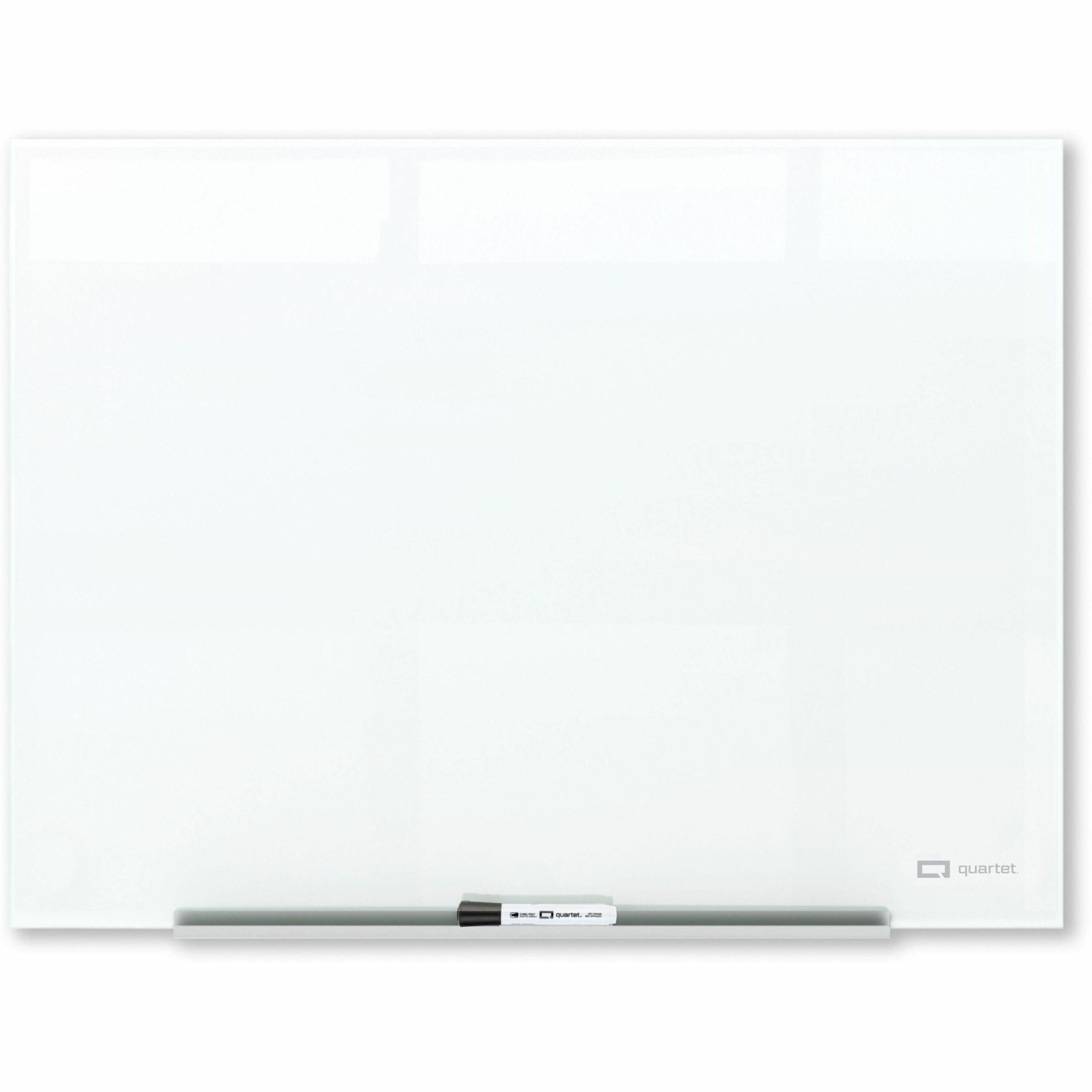 Quartet InvisaMount Magnetic Glass Board, 48" x 36", White Tempered Glass, Frameless, Horizontal, Accessory Tray, 1 Each