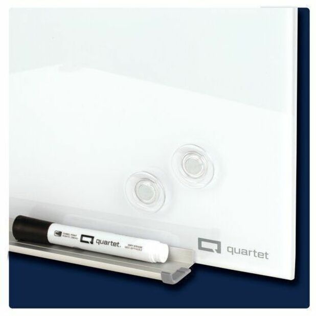 Quartet InvisaMount Magnetic Glass Board, 48" x 36", White Tempered Glass, Frameless, Horizontal, Accessory Tray, 1 Each