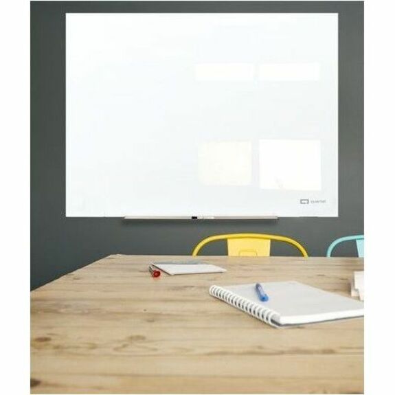 Quartet InvisaMount Magnetic Glass Board, 48" x 36", White Tempered Glass, Frameless, Horizontal, Accessory Tray, 1 Each
