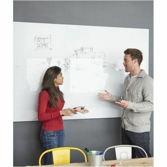 Quartet InvisaMount Magnetic Glass Board, 48" x 36", White Tempered Glass, Frameless, Horizontal, Accessory Tray, 1 Each