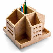 9 Compartment(s) - 6.30" Height x 13" Width x 8.80" Depth - Rotate, Durable, Desk Space - Natural Wood Grain - Bamboo - 1 Each
