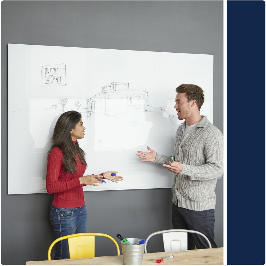 Quartet InvisaMount Magnetic Glass Board, 48" x 48", White Glass Surface, Horizontal, Frameless, Accessory Tray, Non-absorbent, Stain, Ghost, Scratch & Dent Resistant, Easy to Clean, 1 Each
