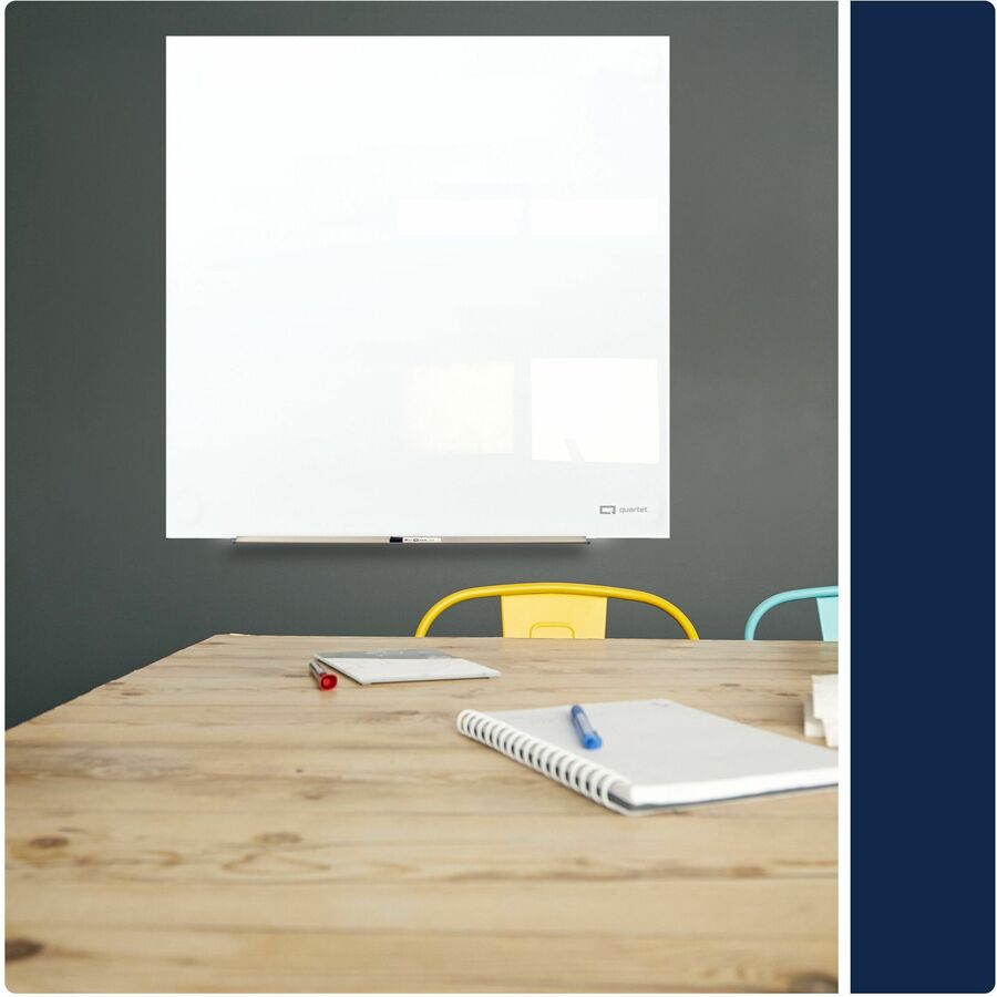Quartet InvisaMount Magnetic Glass Board, 48" x 48", White Glass Surface, Horizontal, Frameless, Accessory Tray, Non-absorbent, Stain, Ghost, Scratch & Dent Resistant, Easy to Clean, 1 Each