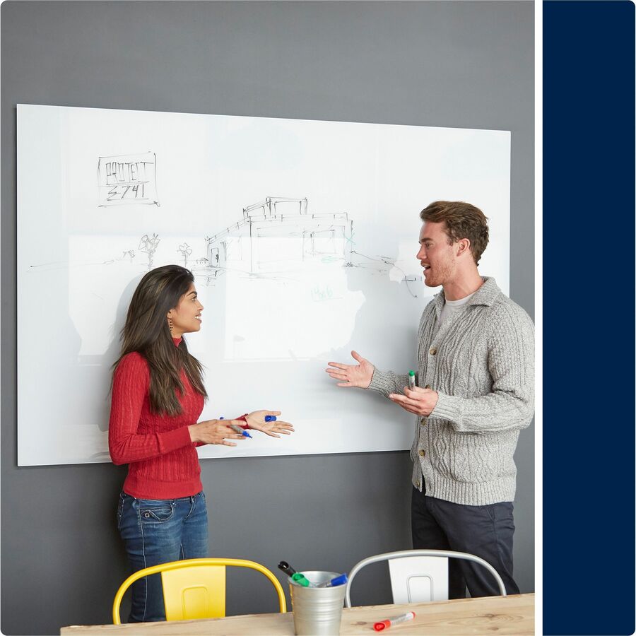 Quartet InvisaMount Magnetic Glass Board, 48" x 48", White Glass Surface, Horizontal, Frameless, Accessory Tray, Non-absorbent, Stain, Ghost, Scratch & Dent Resistant, Easy to Clean, 1 Each