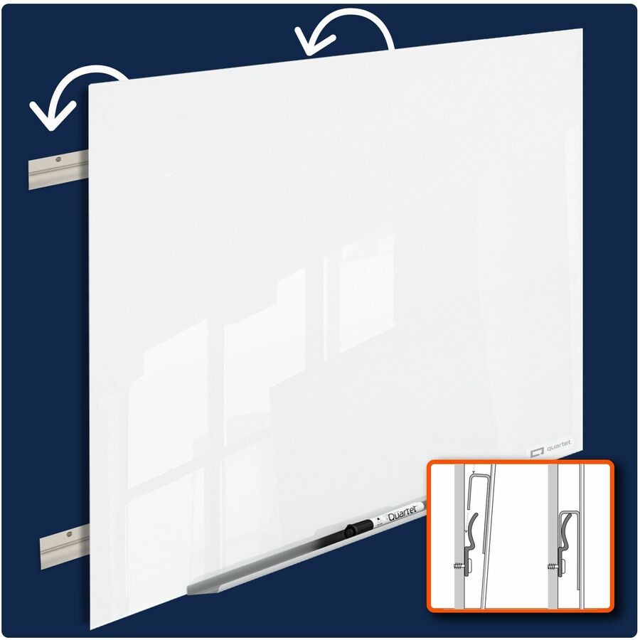 Quartet InvisaMount Magnetic Glass Board, 48" x 48", White Glass Surface, Horizontal, Frameless, Accessory Tray, Non-absorbent, Stain, Ghost, Scratch & Dent Resistant, Easy to Clean, 1 Each