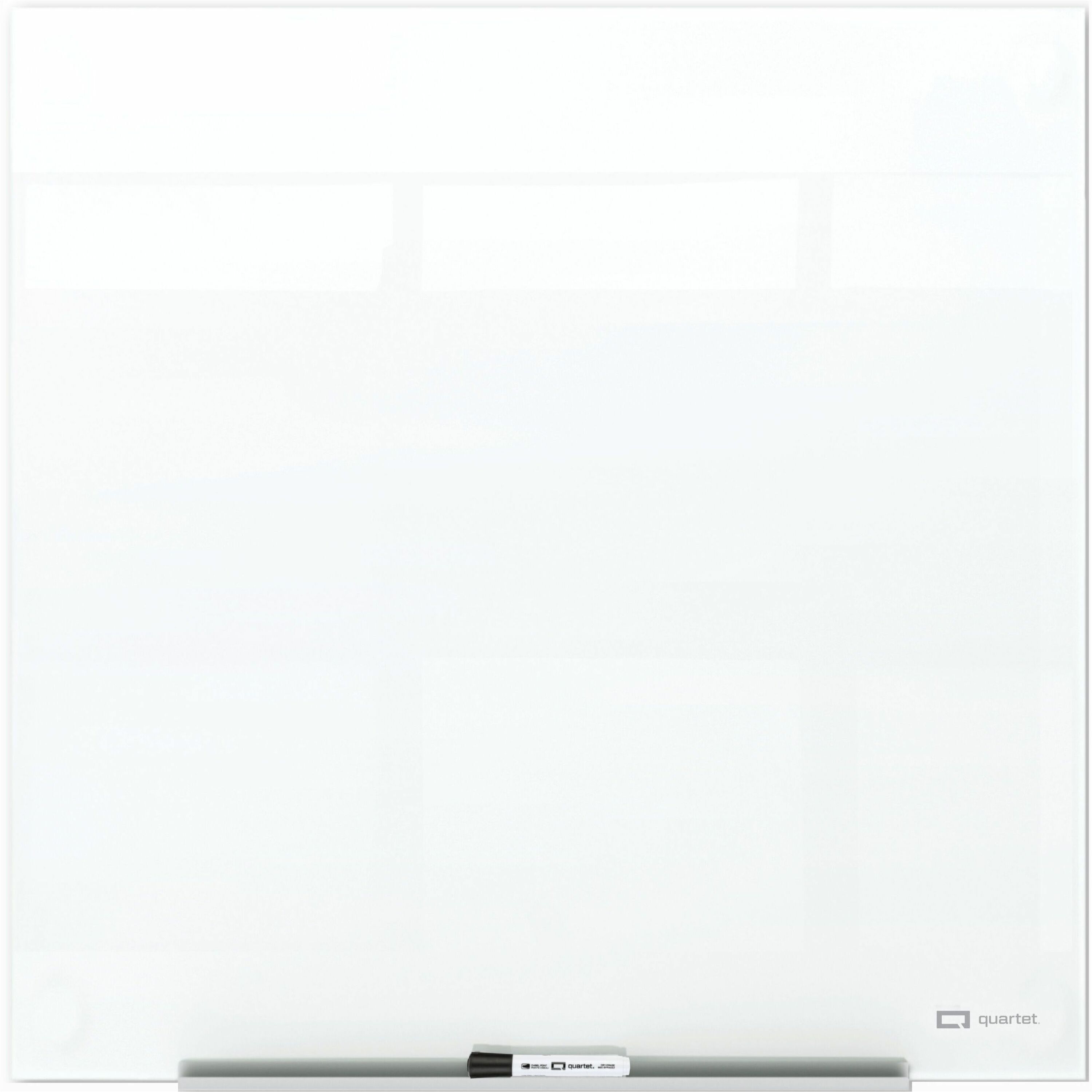 Quartet InvisaMount Magnetic Glass Board, 48" x 48", White Glass Surface, Horizontal, Frameless, Accessory Tray, Non-absorbent, Stain, Ghost, Scratch & Dent Resistant, Easy to Clean, 1 Each