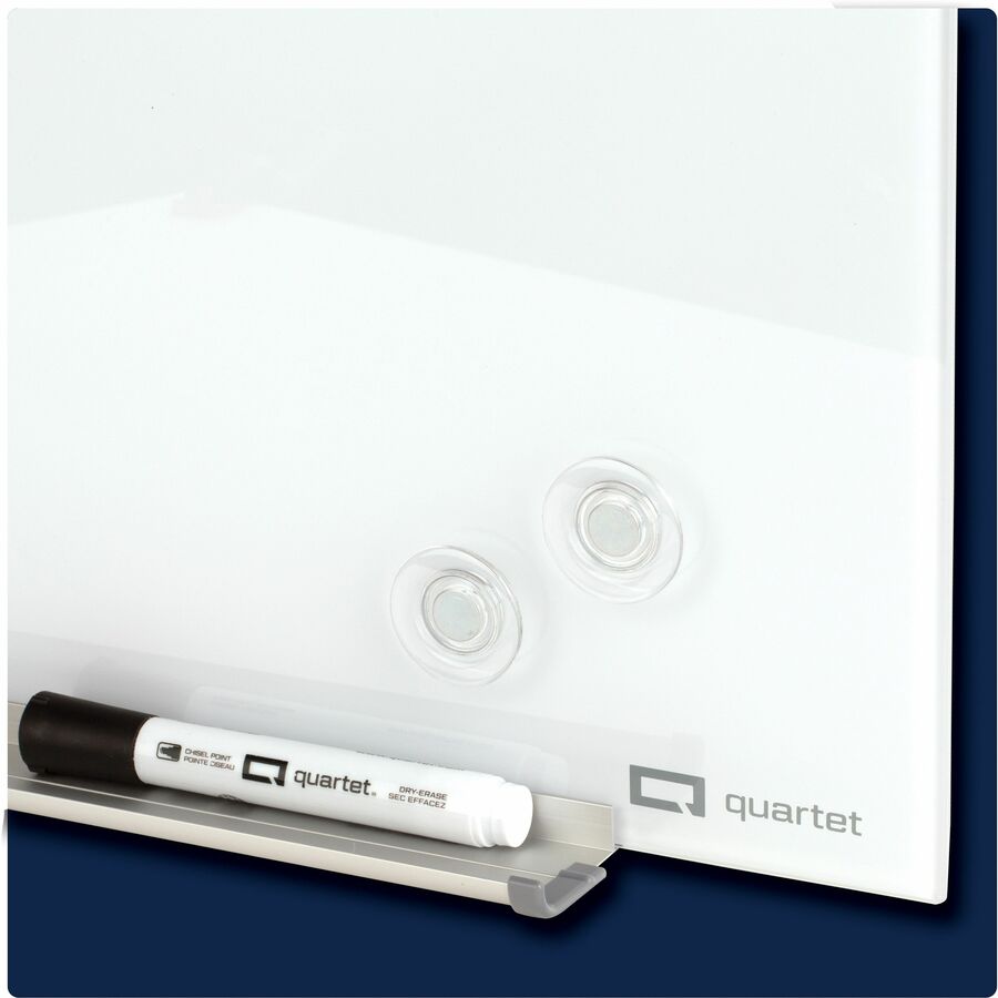 Quartet InvisaMount Magnetic Glass Board, 48" x 72", White Glass Surface, Horizontal, Frameless, Accessory Tray Included, 1 Each