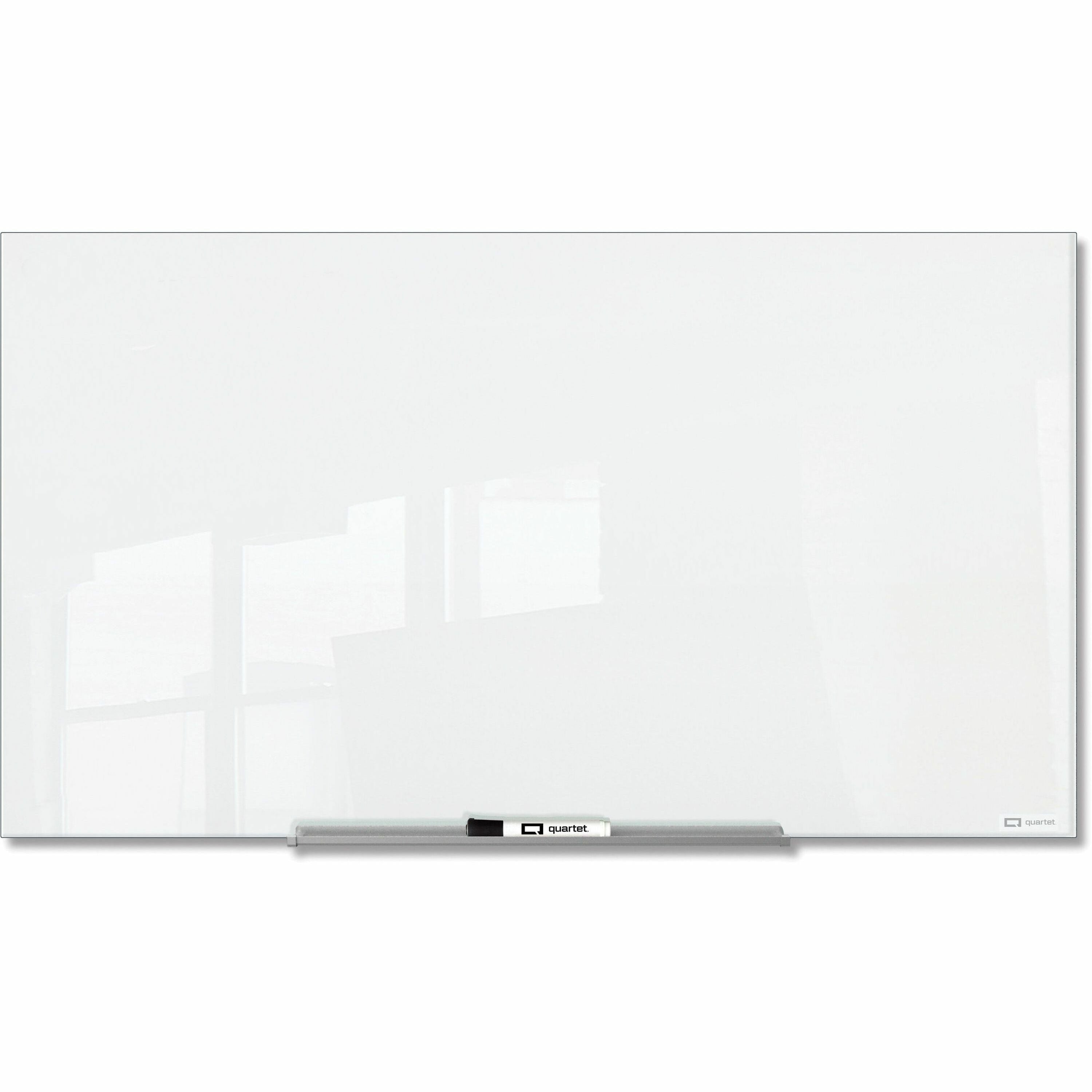 Quartet InvisaMount Magnetic Glass Board, 48" x 72", White Glass Surface, Horizontal, Frameless, Accessory Tray Included, 1 Each