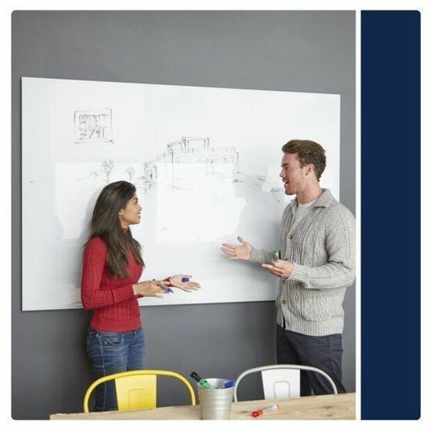 Quartet InvisaMount Magnetic Glass Board, 48" x 72", White Glass Surface, Horizontal, Frameless, Accessory Tray Included, 1 Each