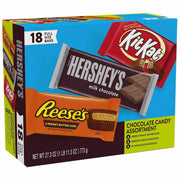 Hershey Chocolate Assortment, Milk Chocolate & Peanut Butter, 18 Bars per Carton