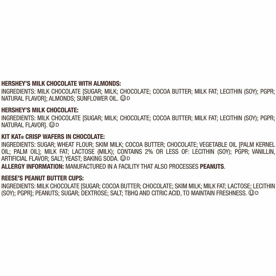 Hershey Chocolate Assortment, Milk Chocolate, Peanut Butter, Milk Chocolate with Almond, 2.81 lb, 30 Bars per Carton