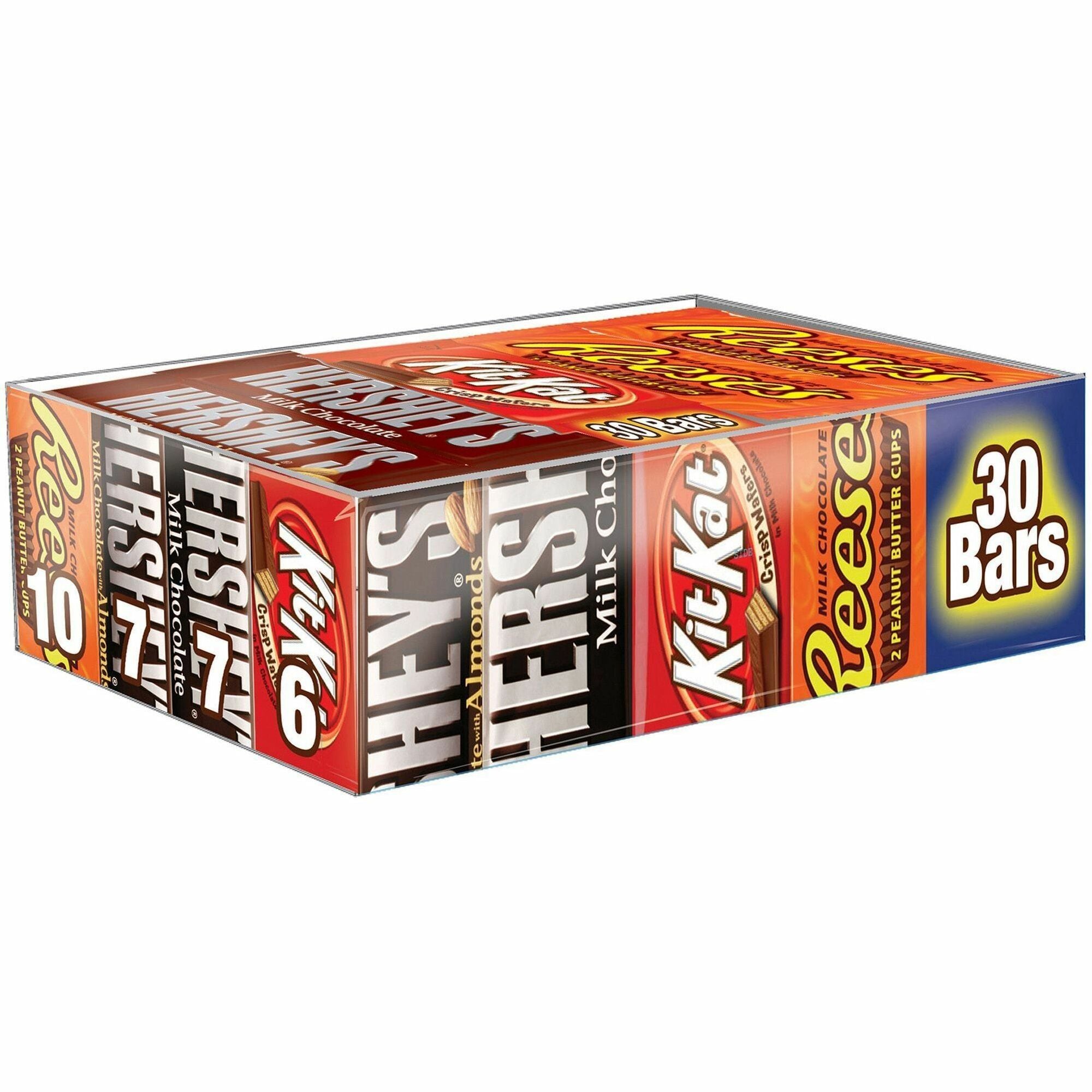 Hershey Chocolate Assortment, Milk Chocolate, Peanut Butter, Milk Chocolate with Almond, 2.81 lb, 30 Bars per Carton