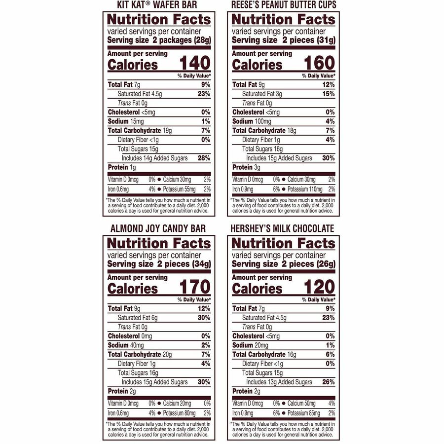 Hershey Chocolate Assortment, Milk Chocolate & Peanut Butter, Individually Wrapped, 15.92 oz, 30 Bags per Carton, 2 Cartons