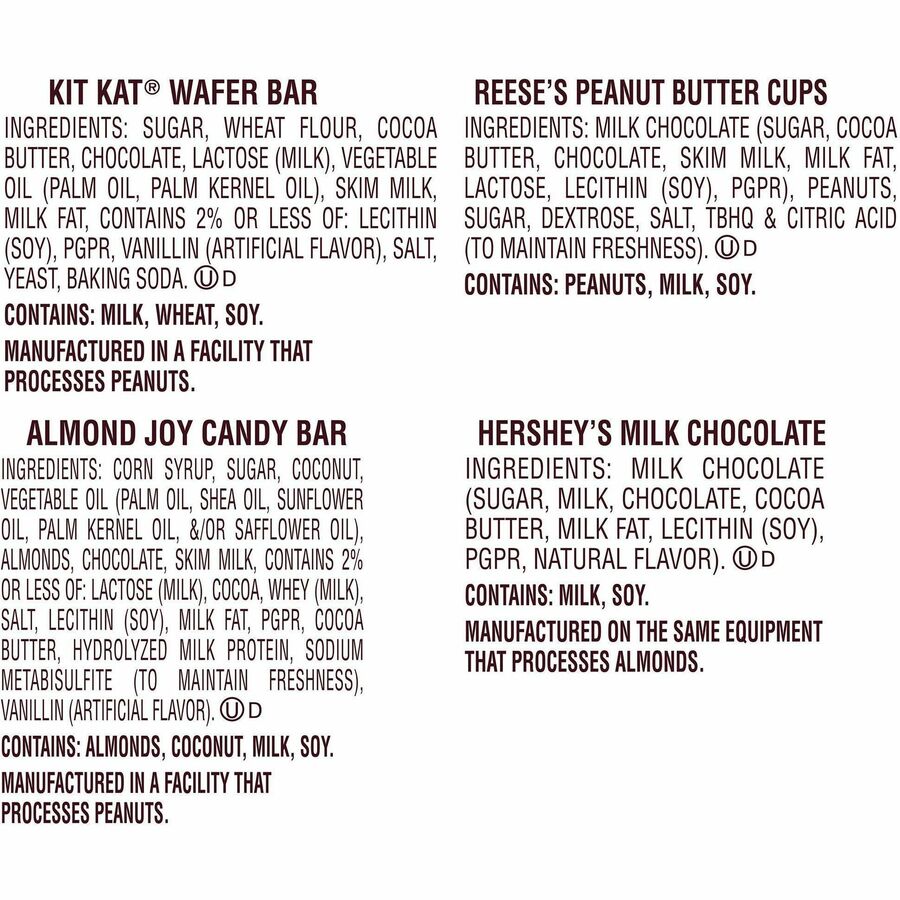 Hershey Chocolate Assortment, Milk Chocolate & Peanut Butter, Individually Wrapped, 15.92 oz, 30 Bags per Carton, 2 Cartons