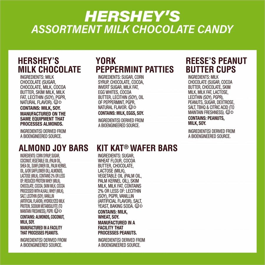 Hershey Chocolate Assortment, Nougat, Caramel, Peanut Butter, Milk Chocolate, Dark Chocolate Mint, 2 per Carton