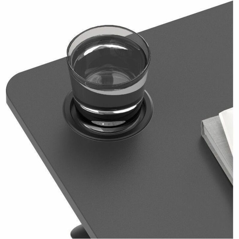 Kantek Mobile Pneumatic-Lift Side Desk/Table, Height Adjustable, 28" x 15.7" Laminated Melamine Top, Black, Steel Frame, Cup Holder, 15 lb Capacity, 1 Each
