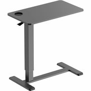 Kantek Mobile Pneumatic-Lift Side Desk/Table, Height Adjustable, 28" x 15.7" Laminated Melamine Top, Black, Steel Frame, Cup Holder, 15 lb Capacity, 1 Each