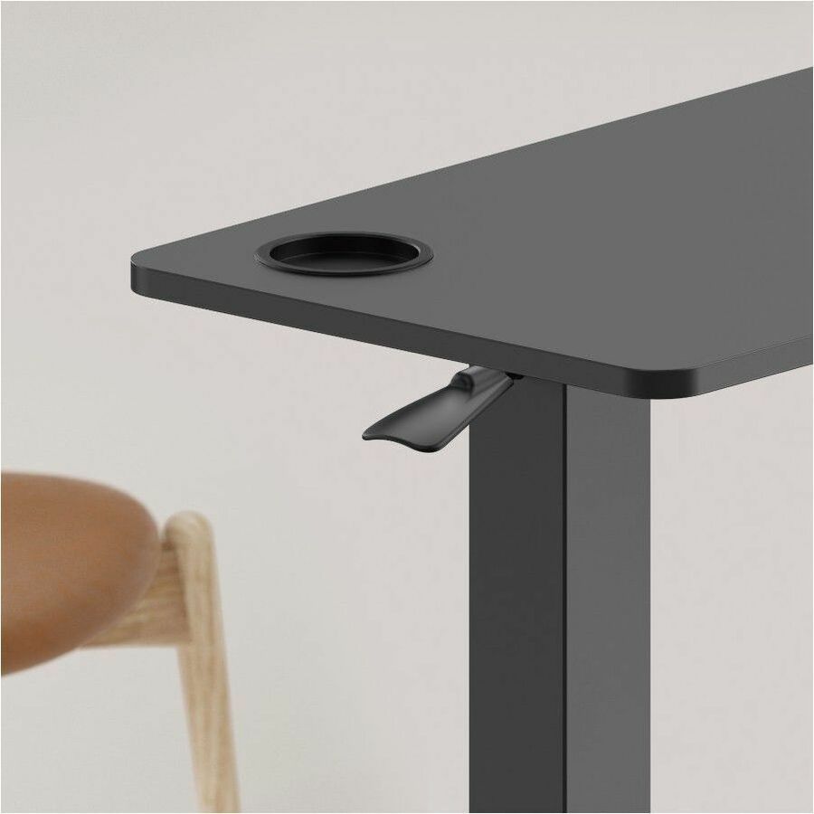 Kantek Mobile Pneumatic-Lift Side Desk/Table, Height Adjustable, 28" x 15.7" Laminated Melamine Top, Black, Steel Frame, Cup Holder, 15 lb Capacity, 1 Each