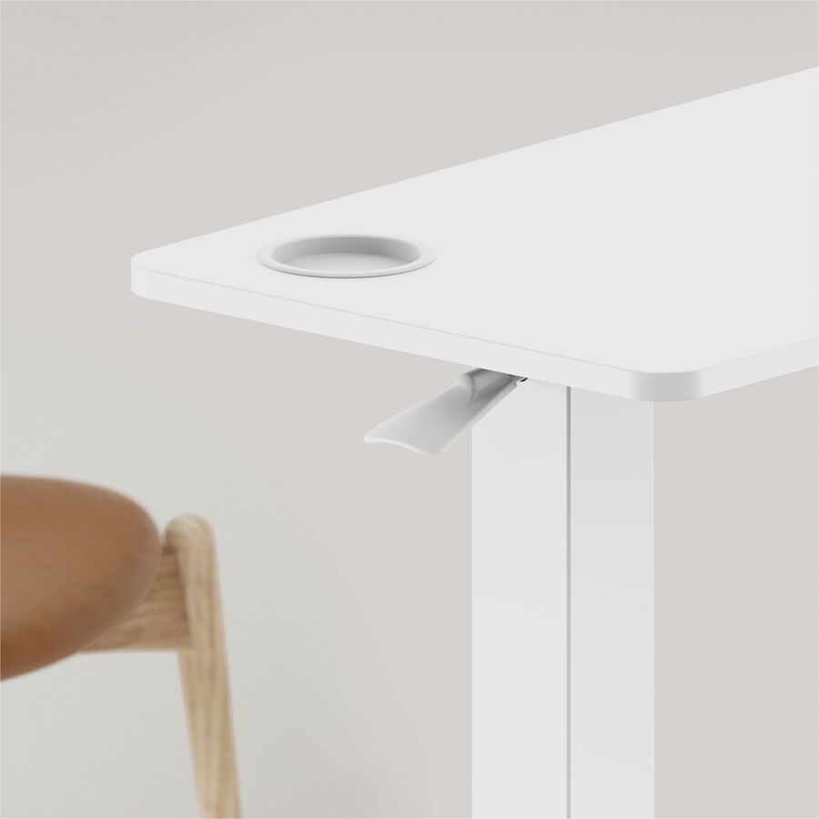 Kantek Mobile Pneumatic-Lift Side Desk/Table, Height Adjustable, 28" x 15.7" Laminated Melamine Top, White, Steel Frame, Cup Holder, Hidden Casters, 15 lb Capacity, 1 Each