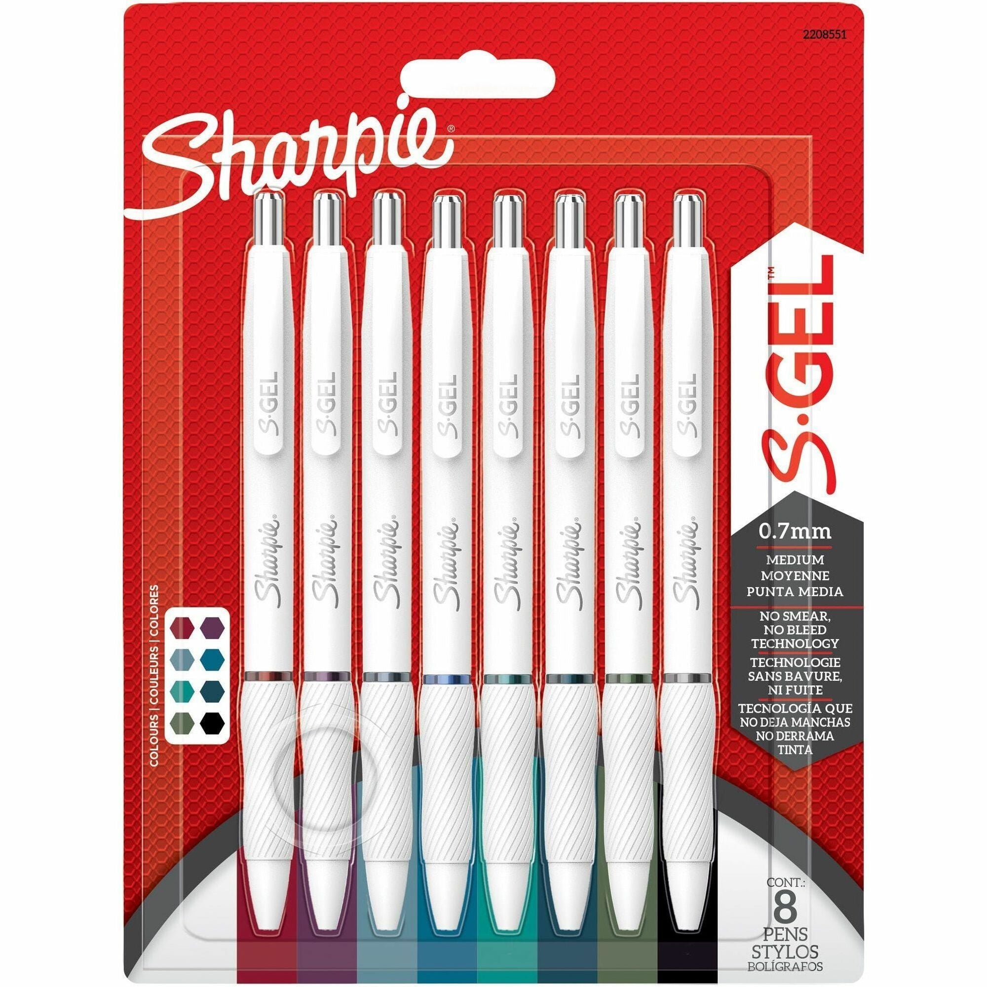 Sharpie S-Gel Pens, 0.7 mm, Assorted Ink, Gel-Based, 8 Pack