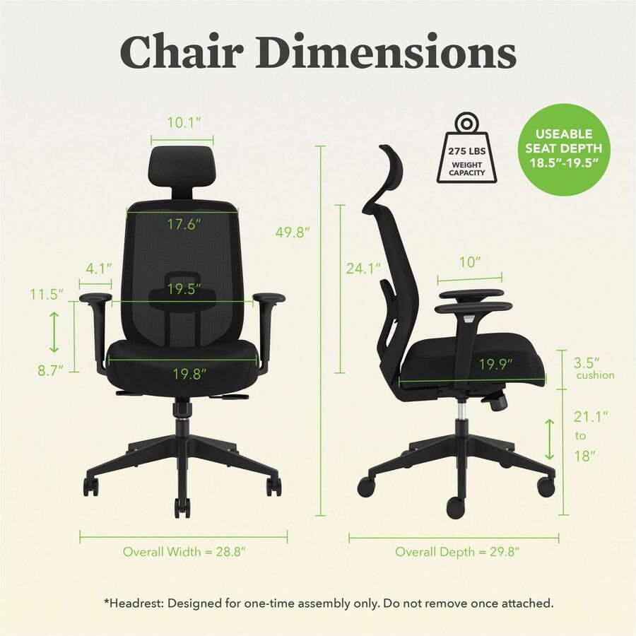 HON Altern Task Chair, Fabric and Foam Seat, Mesh Mid Back, Black Frame, Adjustable Armrests, Lumbar Support, Tilt Mechanism, 1 Each