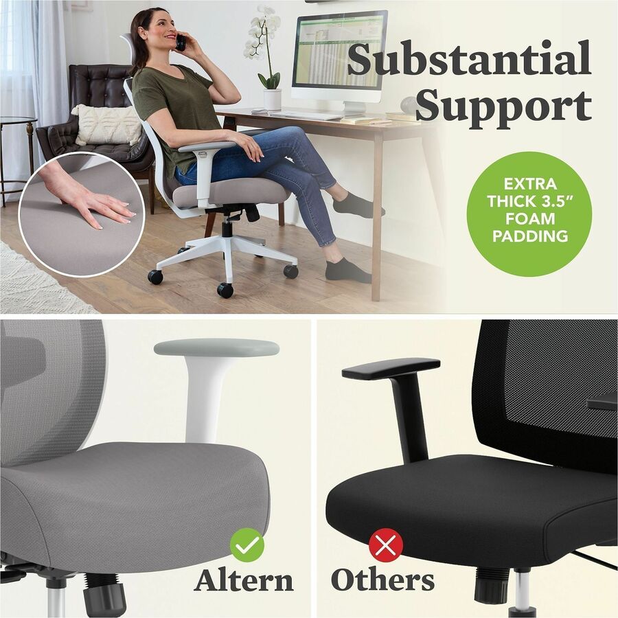 HON Altern Task Chair, Mid Back, Gray Mesh Back, Gray Fabric/Foam Seat, White Frame, Adjustable Armrests, Lumbar Support, Tilt Mechanism, 1 Each