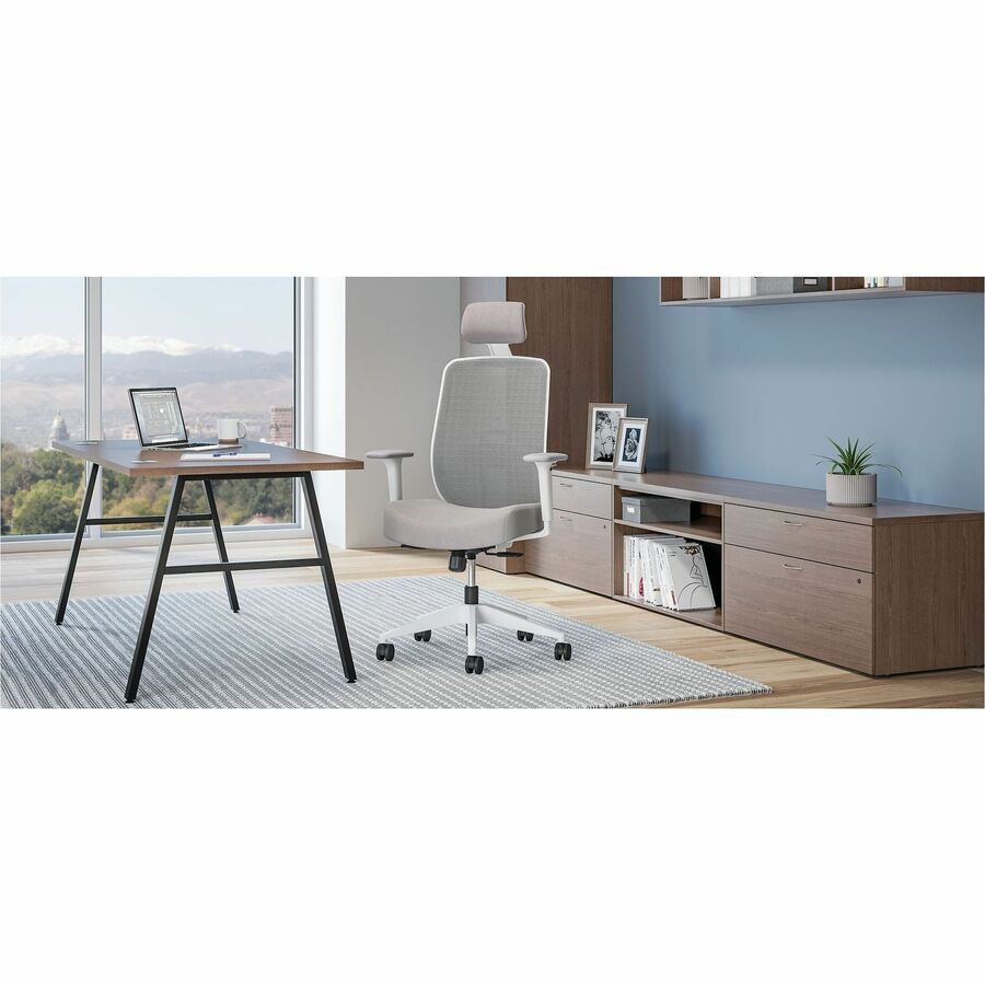 HON Altern Task Chair, Mid Back, Gray Mesh Back, Gray Fabric/Foam Seat, White Frame, Adjustable Armrests, Lumbar Support, Tilt Mechanism, 1 Each