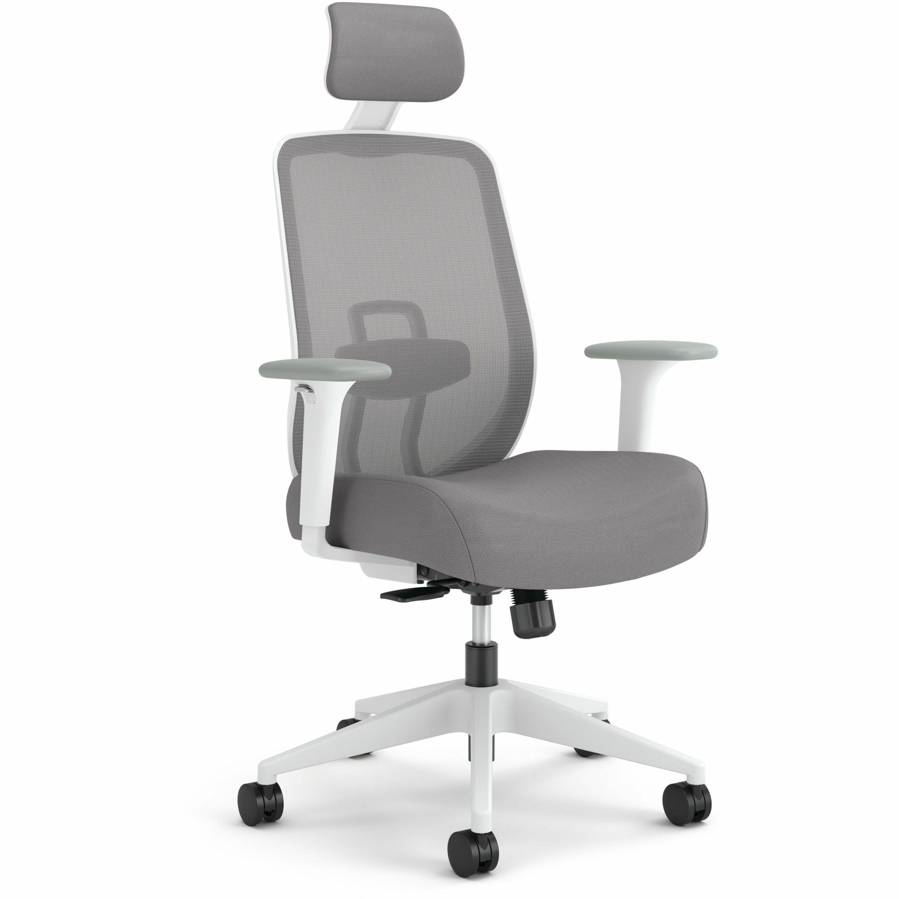 HON Altern Task Chair, Mid Back, Gray Mesh Back, Gray Fabric/Foam Seat, White Frame, Adjustable Armrests, Lumbar Support, Tilt Mechanism, 1 Each
