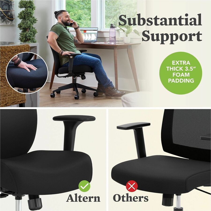 HON Altern Task Chair, Mid Back, Black Frame, Fabric & Foam Seat, Fabric Back, Adjustable Armrests, Ergonomic, Lumbar Support, Tilt Mechanism, 1 Each