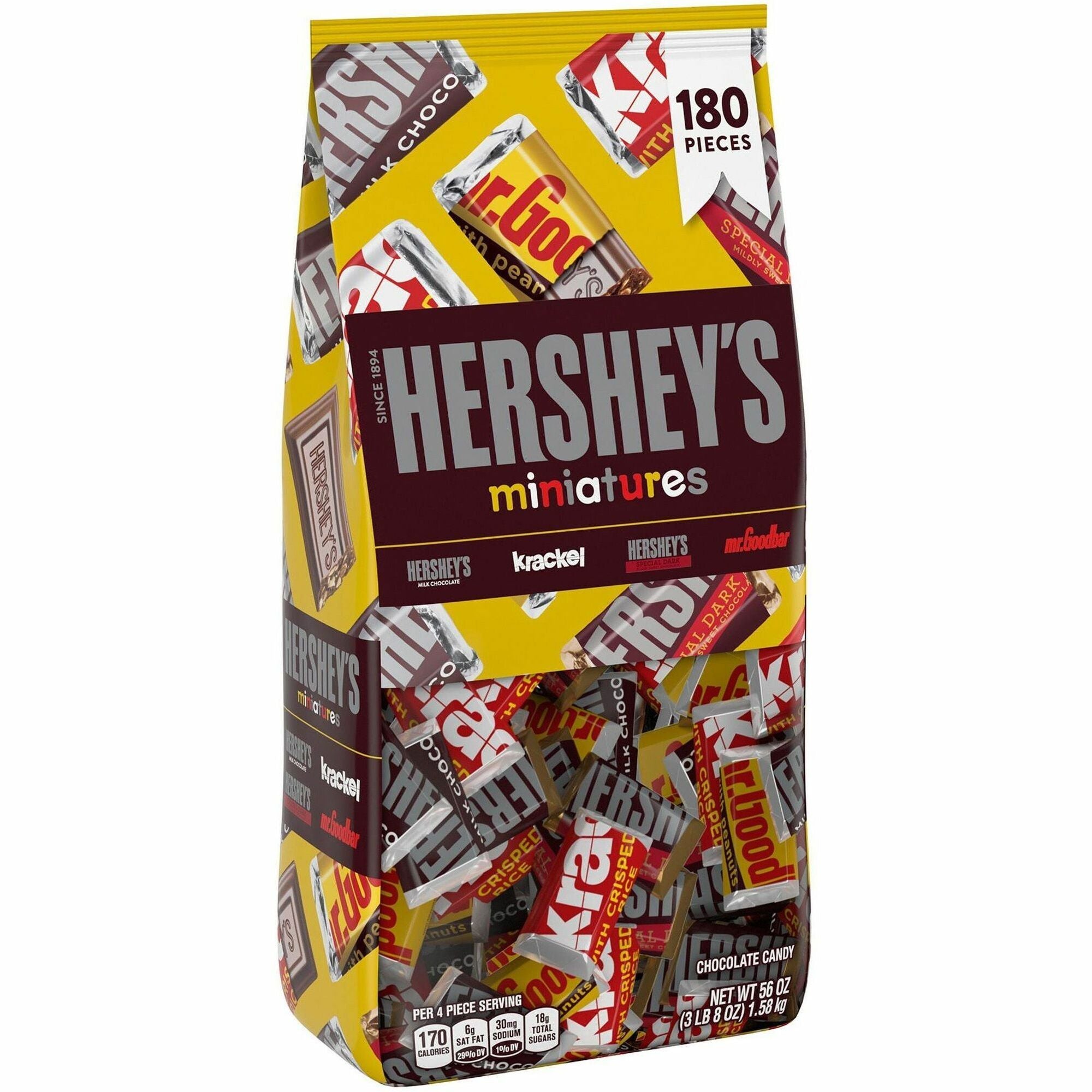 Hershey Chocolate Assortment, 180 Miniature Bars, 3.50 lb, Includes Milk Chocolate, Dark Mildly Sweet Chocolate, and Chocolate Candy with Peanuts, 1 Carton