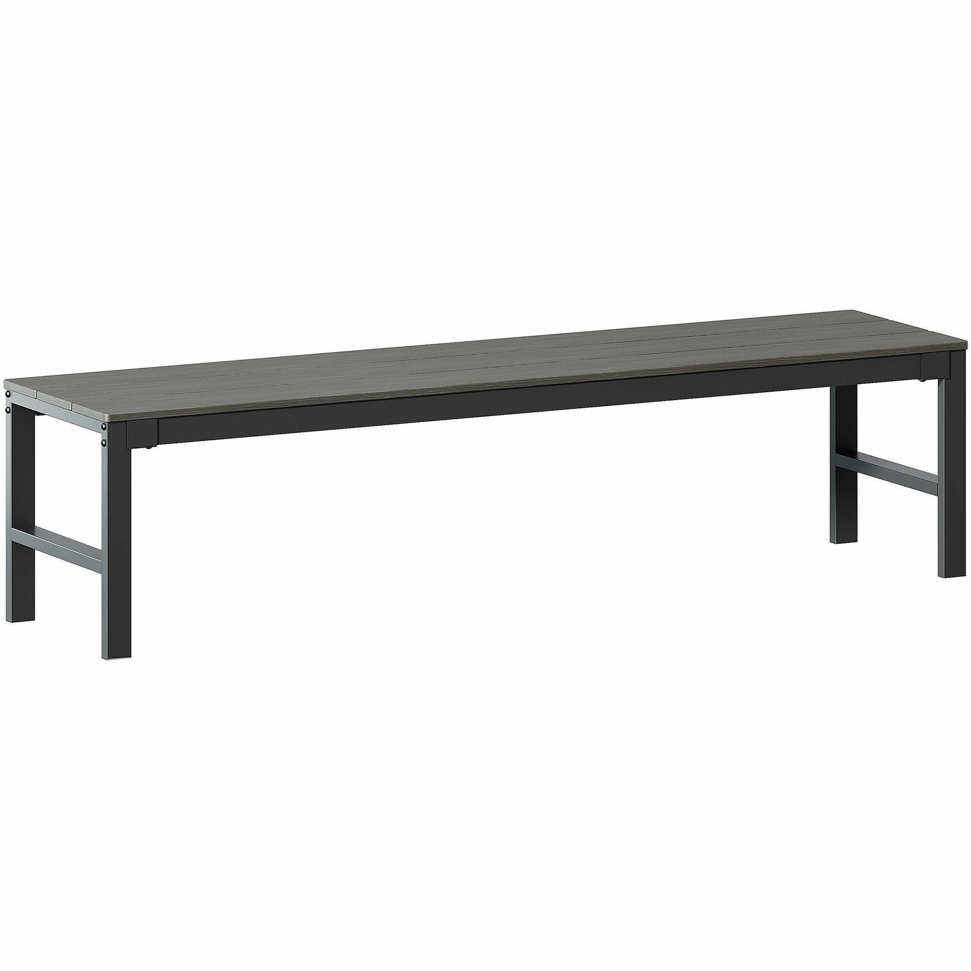 Lorell Faux Wood Outdoor Bench, Gray, 17.8" H x 72" W x 17.8" D, Polystyrene and Steel, Sturdy, Easy to Clean, 1 Each