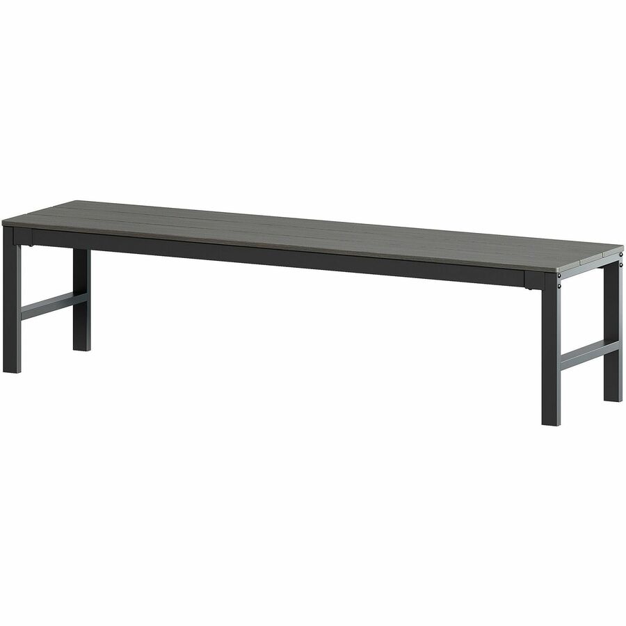 Lorell Faux Wood Outdoor Bench, Gray, 17.8" H x 72" W x 17.8" D, Polystyrene and Steel, Sturdy, Easy to Clean, 1 Each