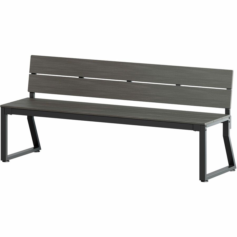Lorell Faux Wood Outdoor Bench, Gray, 17.8" H x 72" W x 17.8" D, Polystyrene and Steel, Backrest, Easy to Clean, Sturdy, 1 Each