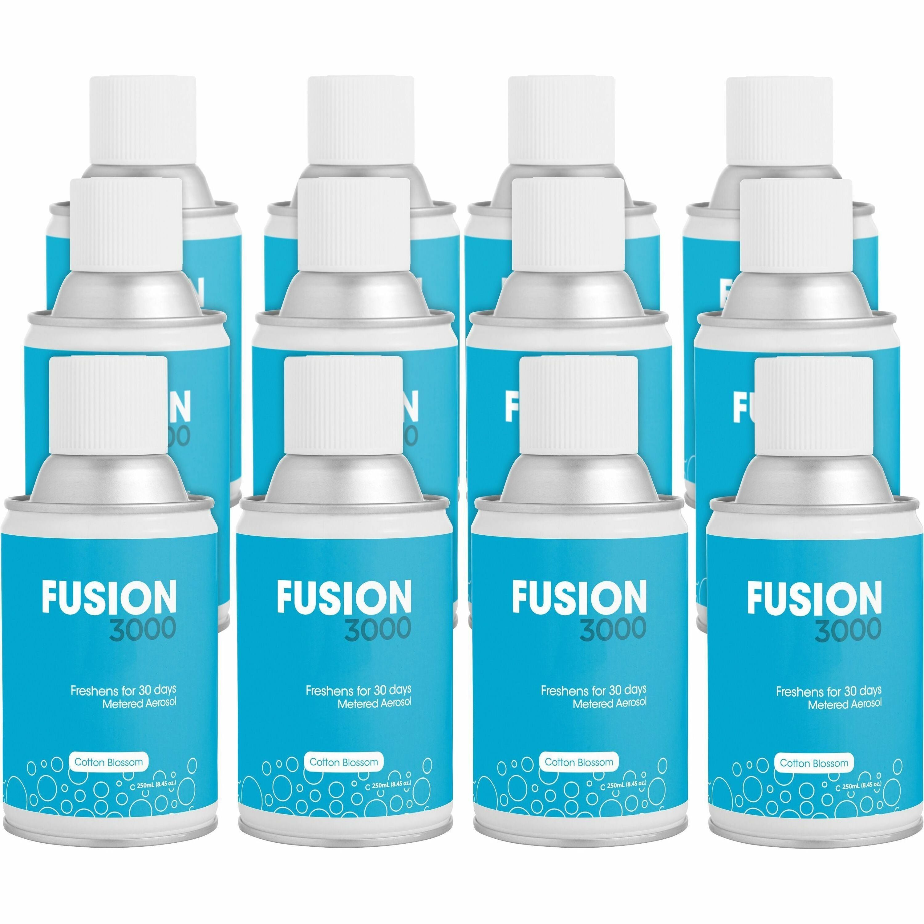 Fresh Products Fusion 3000 Metered Aerosols, Cotton Blossom Scent, 30-Day Odor Neutralizer, VOC Compliant, Covers 6000 ft³, 12 per Carton