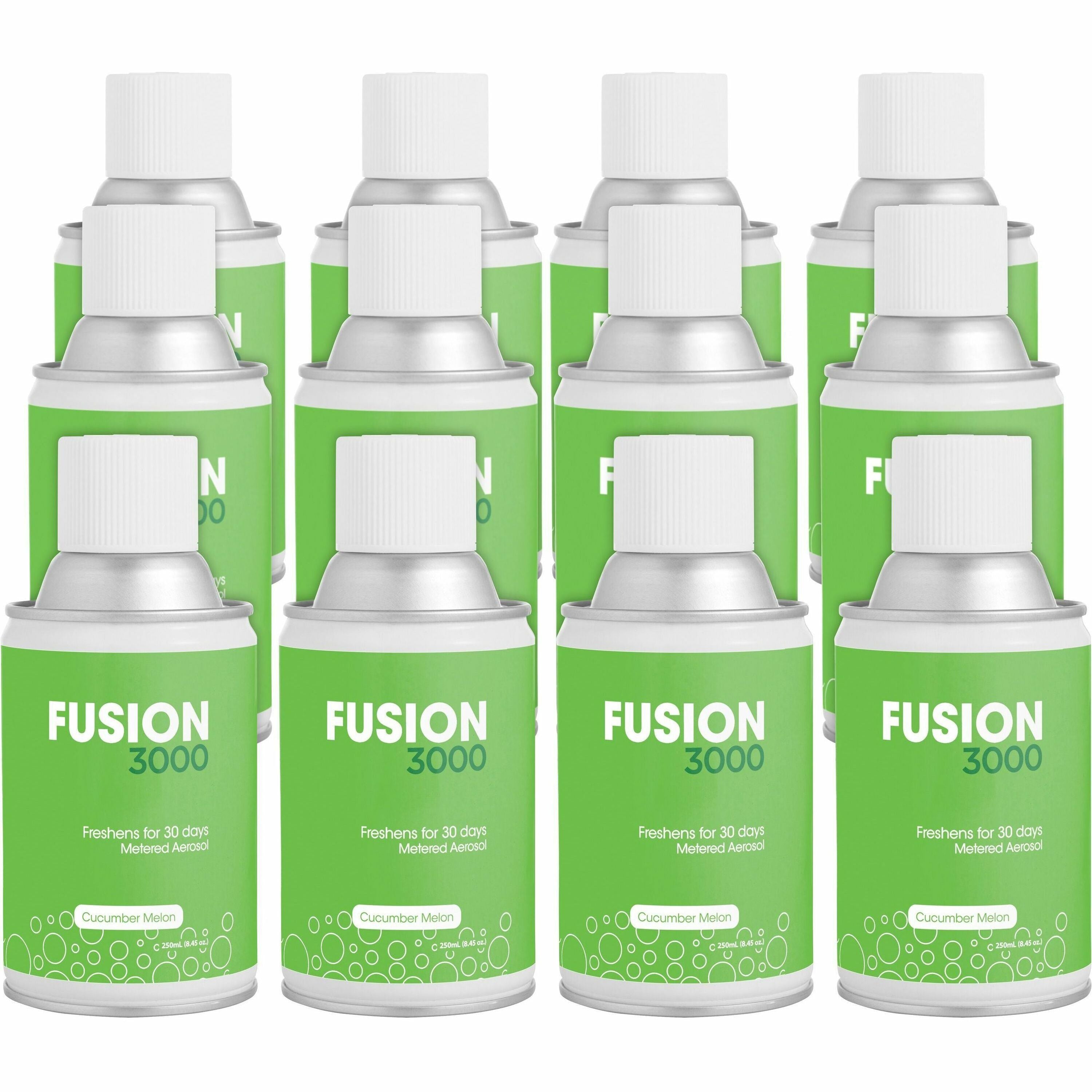 Fresh Products Fusion 3000 Metered Aerosols, Cucumber Melon Scent, 30 Day, Odor Neutralizer, VOC Compliant, Covers 6000 ft³, 12 per Carton