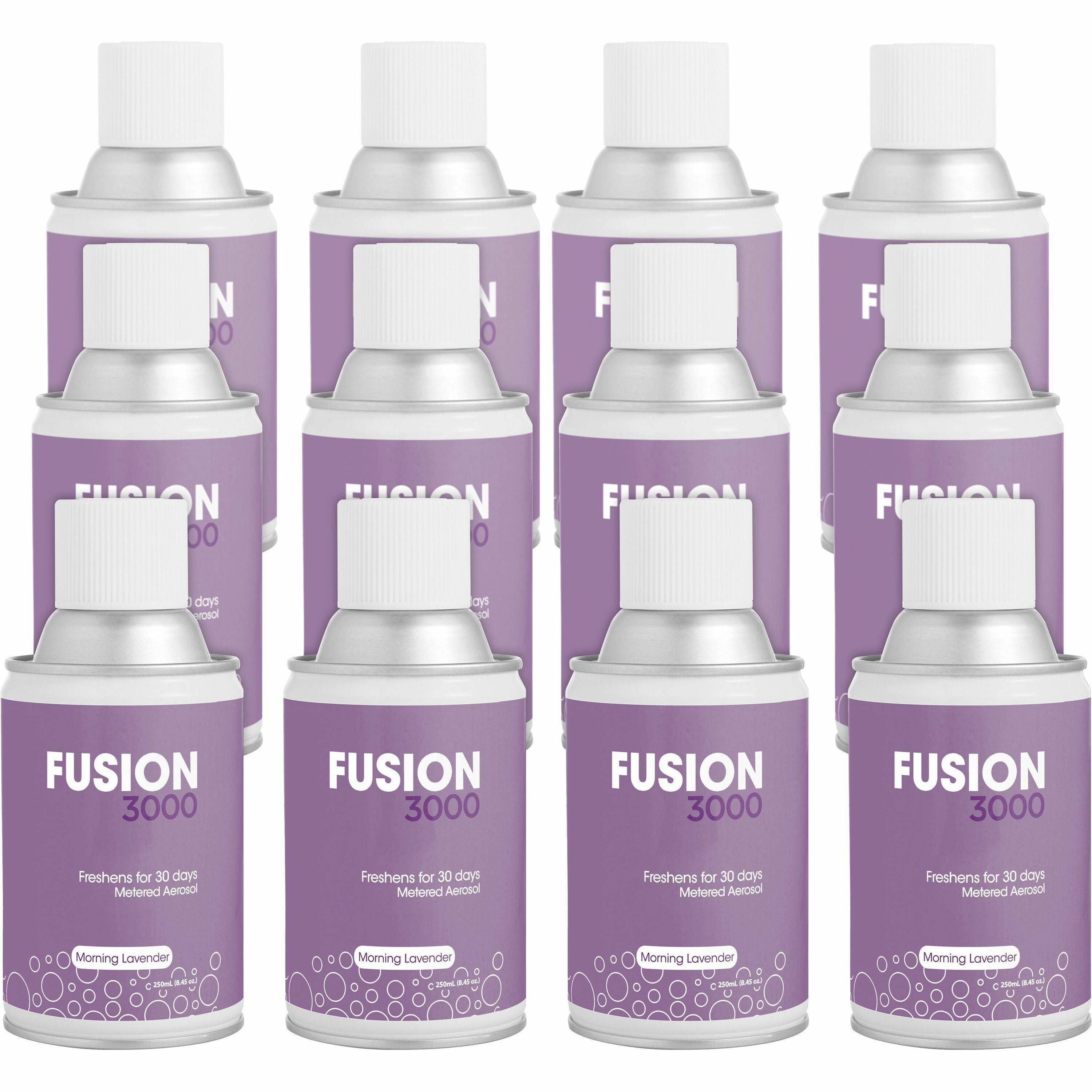 Fresh Products Fusion 3000 Metered Aerosols, Morning Lavender, 30 Day, Odor Neutralizer, VOC Compliant, 6000 ft³ Coverage, 12/Carton