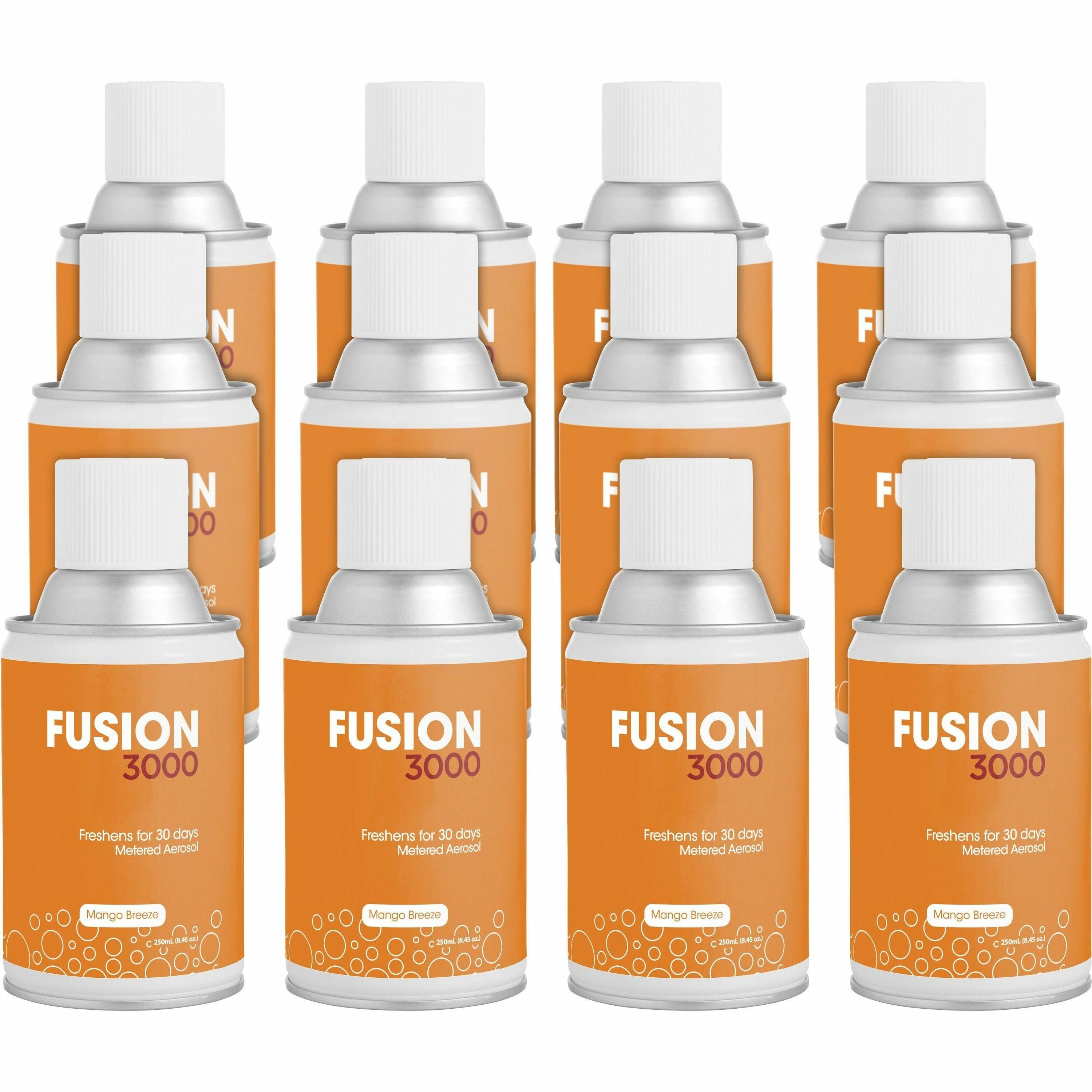 Fresh Products Fusion 3000 Metered Aerosols, Mango Scent, 30 Day, 6000 ft³ Coverage, VOC Compliant, 12/Carton
