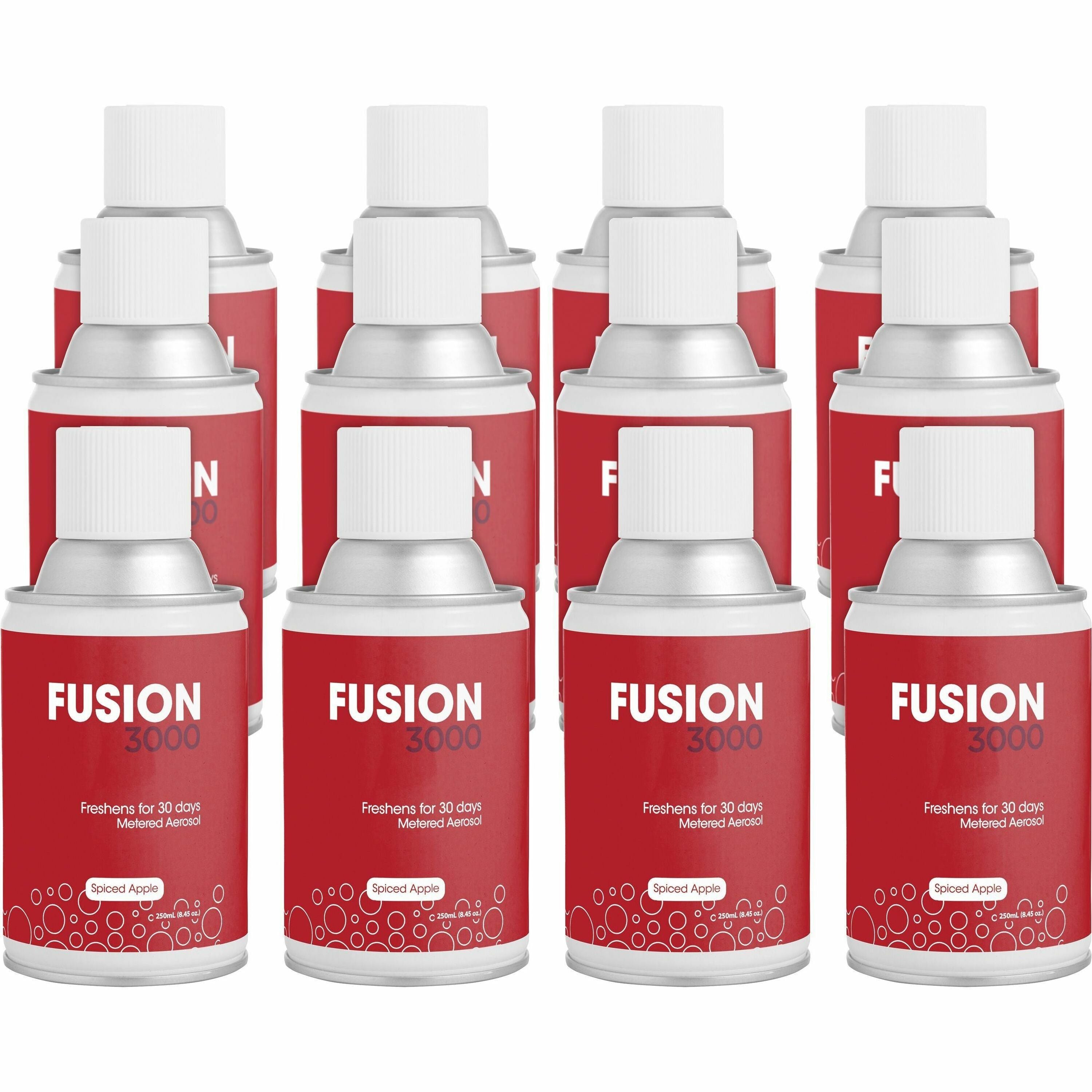 Fresh Products Fusion 3000 Metered Aerosols, Spiced Apple, 30 Day, Odor Neutralizer, VOC Compliant, 6000 ft³ Coverage, 12 per Carton
