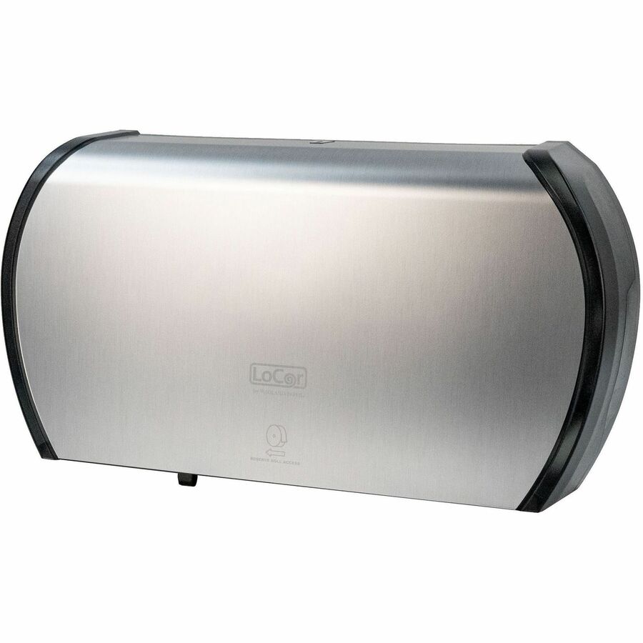 LoCor Jumbo Twin Bath Tissue Dispenser, Stainless, Holds 2 Jumbo Rolls, Sliding Door, 5.8" H x 20.9" W x 12.4" D, 1 Each