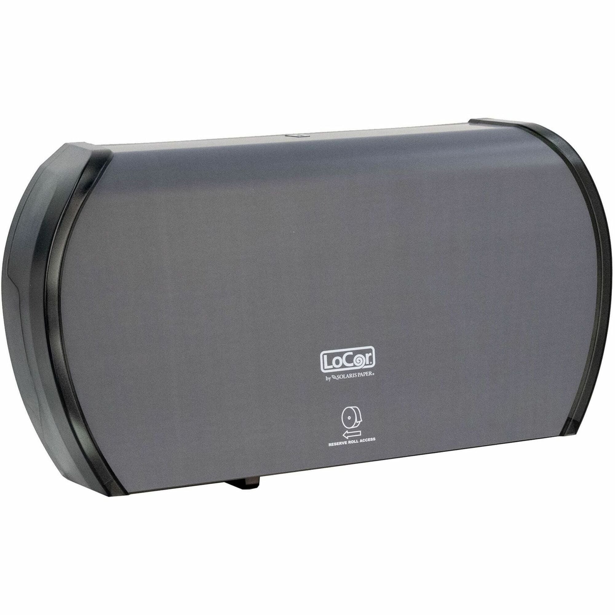 LoCor Jumbo Twin Bath Tissue Dispenser, Matte Gray, Holds 2 Jumbo Rolls, Sliding Door, 5.8" H x 20.9" W x 12.4" D, 1 Each