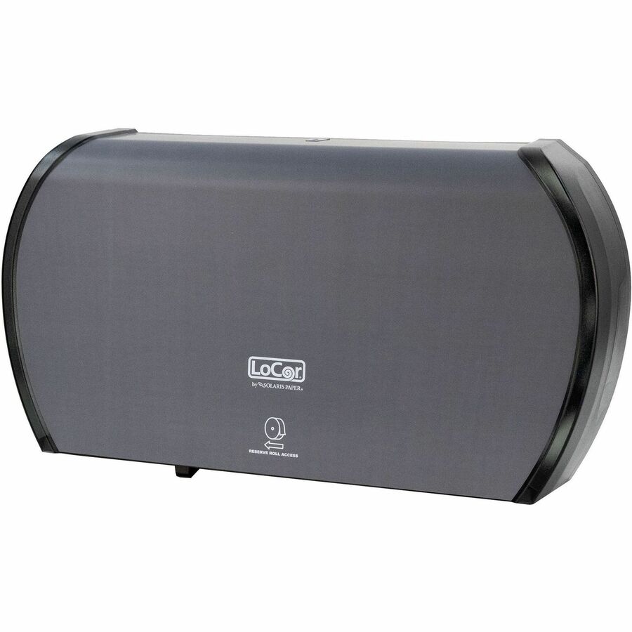 LoCor Jumbo Twin Bath Tissue Dispenser, Matte Gray, Holds 2 Jumbo Rolls, Sliding Door, 5.8" H x 20.9" W x 12.4" D, 1 Each
