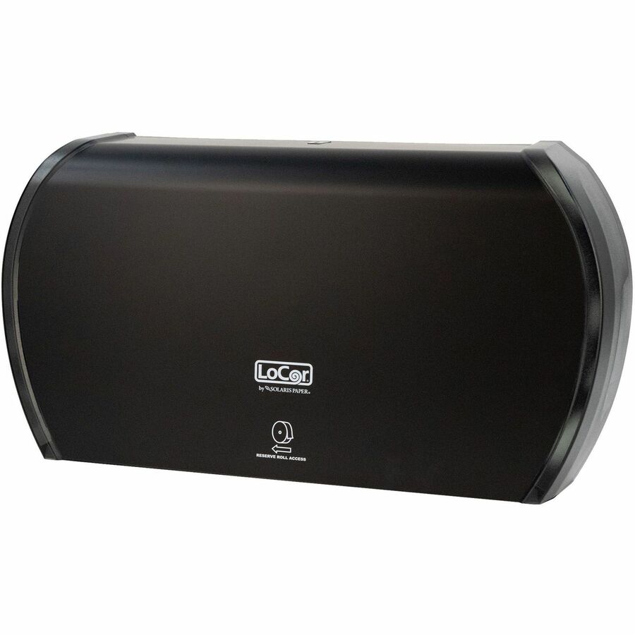 LoCor Jumbo Twin Bath Tissue Dispenser, Matte Black, Holds 2 Jumbo Rolls, Sliding Door, 5.8" H x 20.9" W x 12.4" D, 1 Each