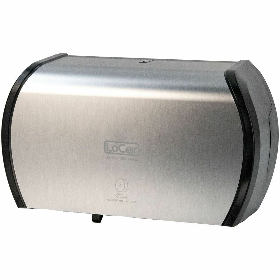 LoCor Side-By-Side Bath Tissue Dispenser, Stainless, 3000 Sheet Capacity, Sliding Door, Lockable, 5.2" H x 15" W x 8.9" D, 1 Each