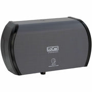 LoCor Side-By-Side Bath Tissue Dispenser, Roll Dispenser, 3000 Sheet Capacity, 5.2" H x 15" W x 8.9" D, Matte Gray, Sliding Door, Lockable, 1 Each