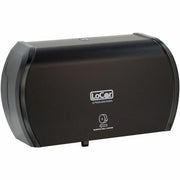 LoCor Side-By-Side Bath Tissue Dispenser, Roll Dispenser, 3000 Sheet Capacity, 5.2" H x 15" W x 8.9" D, Matte Black, Sliding Door, Lockable, 1 Each