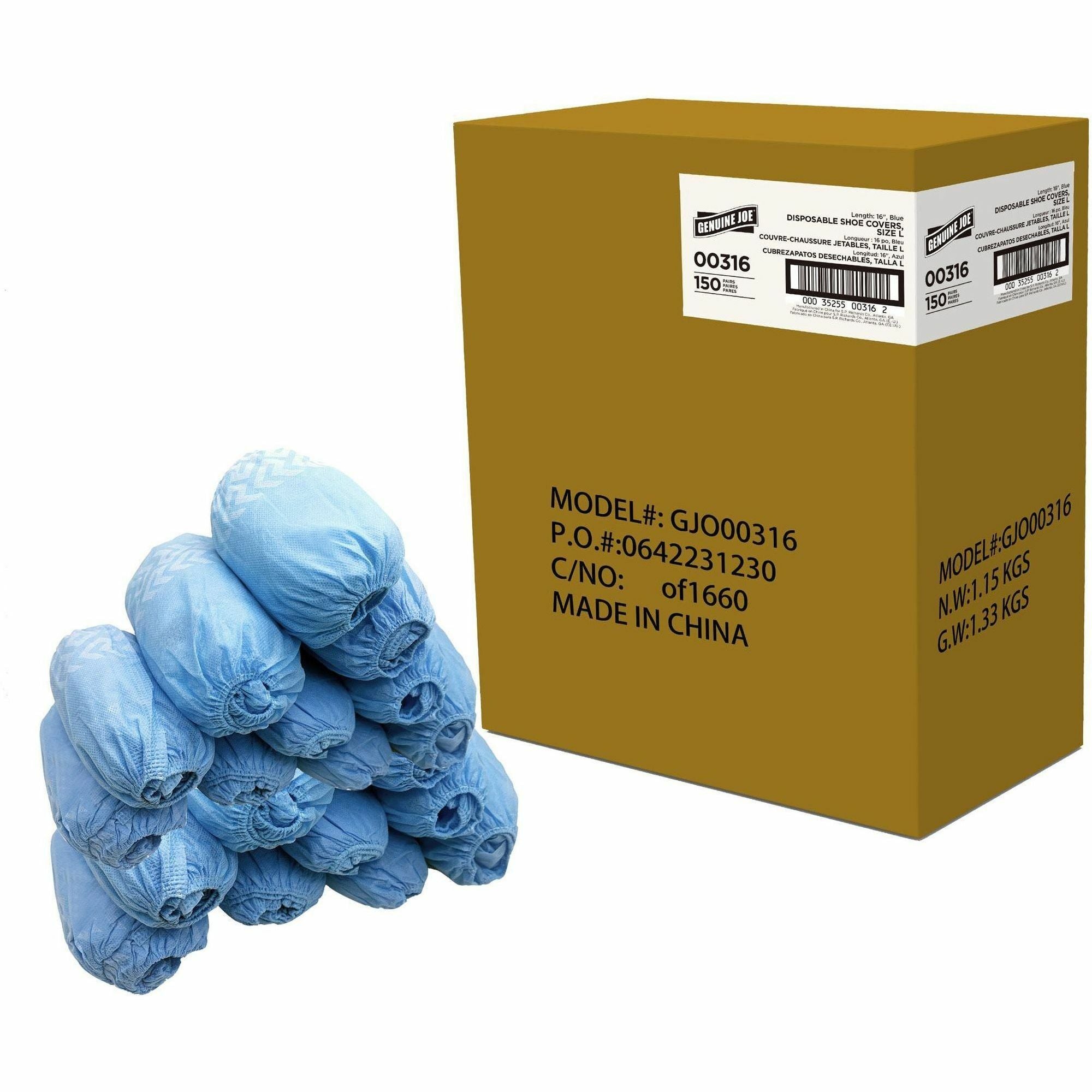 Genuine Joe PolyLite Shoe Covers - Recommended for: Hospital, Clinic, Laboratory, Food Processing, Painting - Large - Paint Protection - Polypropylene - Lightweight, Comfortable, Non-skid, Slip Resistant - 150 / Carton
