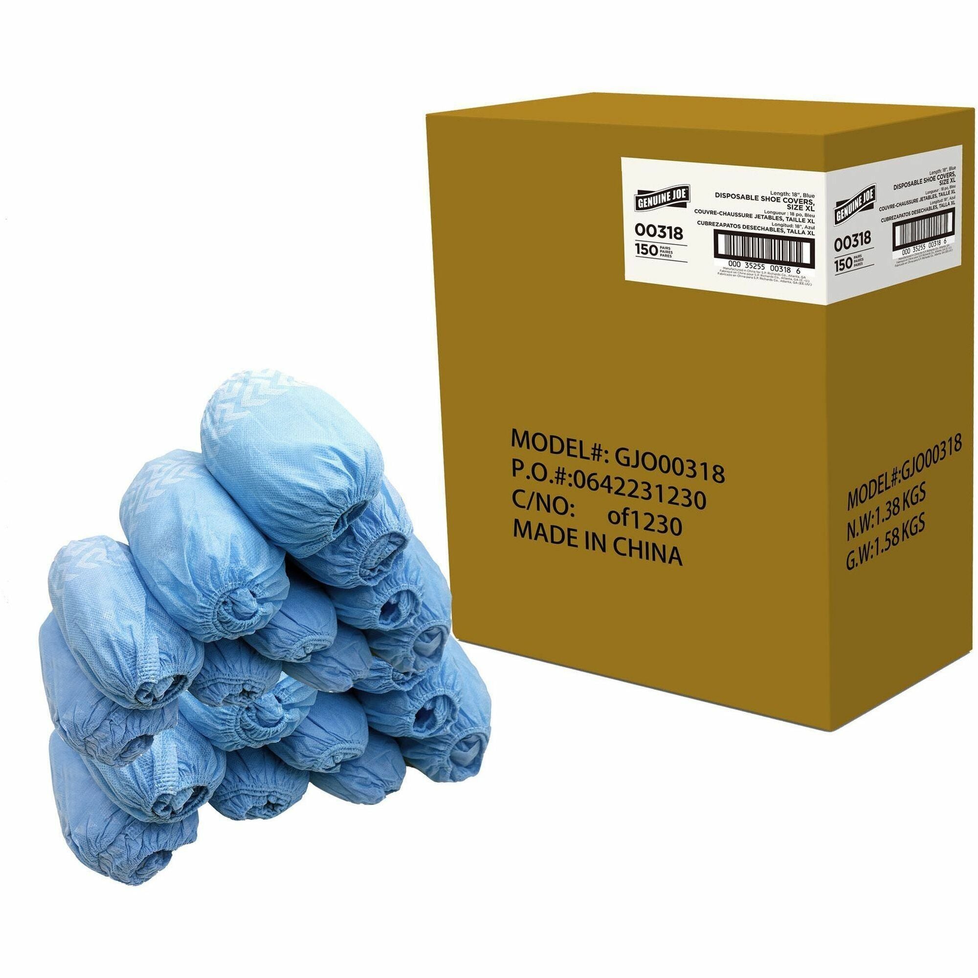 Genuine Joe PolyLite Shoe Covers - Recommended for: Hospital, Clinic, Laboratory, Food Processing, Painting - X-Large - Paint Protection - Polypropylene - Lightweight, Comfortable, Non-skid, Slip Resistant - 150 / Carton