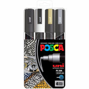 uniball™ POSCA Paint Marker - 1.8 mm Medium Bullet, 2.5 mm Marker Point - Erasable - Washable - Black, White, Gold, Silver Ink - Water Based - 4 / Pack