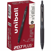 uniball™ 207 Plus Retractable Gel Pens - 0.5 mm Pen Point - Medium Marker Point - Retractable - Black Ink - Gel-based, Nanofiber Ink - Black, Metallic Barrel - Stainless Steel Tip - 1 Dozen